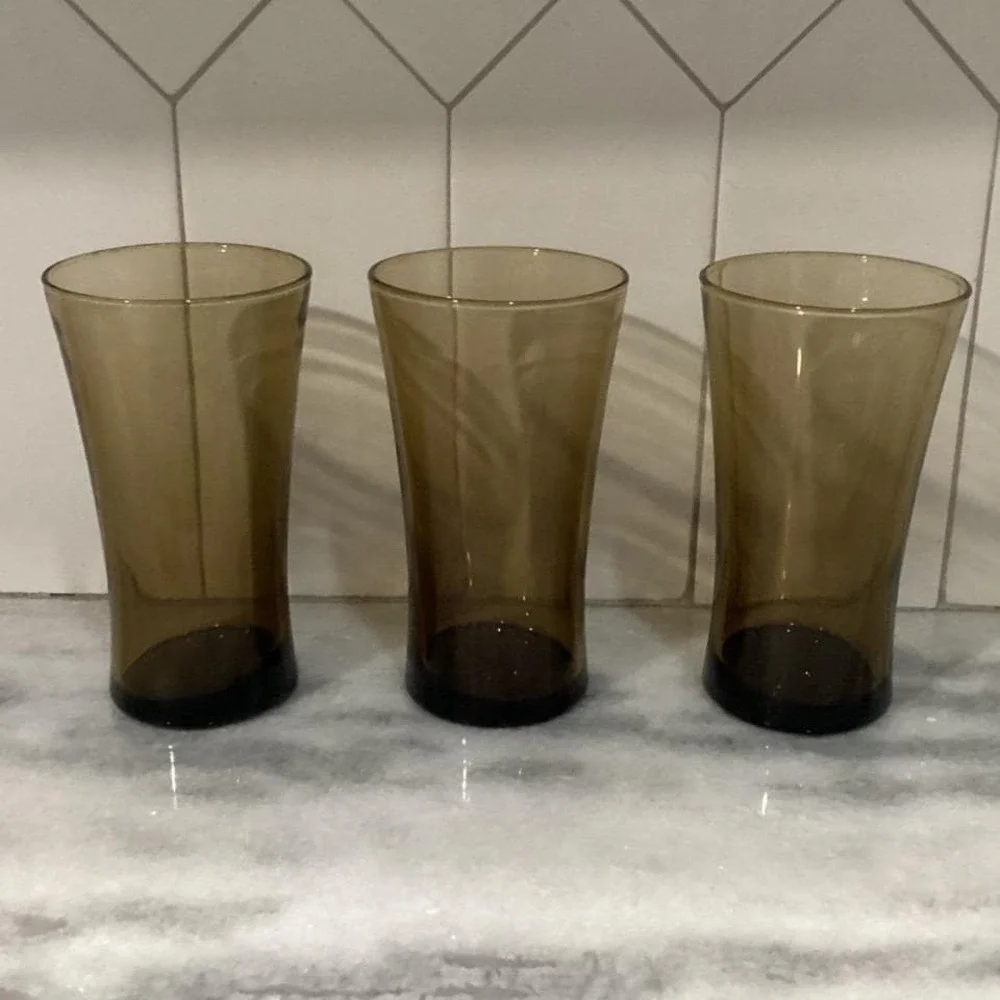 Anchor Hocking Linden Mocha Tumblers,‎ Set of 3, Vintage Tawny Brown Glasses